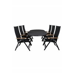 Viga Dining Table - Black Steel / Grey Spray glass - 200*100cm, Panama Light 5-pos Chair Black / Black and teak_6