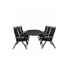 Viga Dining Table - Black Steel / Grey Spray glass - 200*100cm, Albany 5:pos Chair  - Black/Black_6