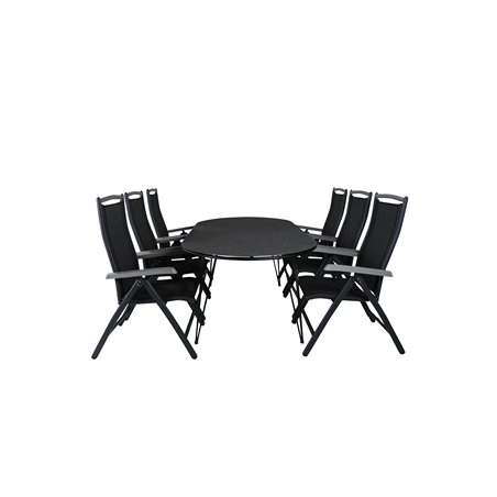 Viga Dining Table - Black Steel / Grey Spray glass - 200*100cm, Albany 5:pos Chair  - Black/Black_6