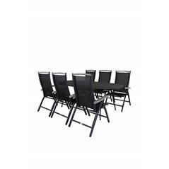 Viga Dining Table - Black Steel / Grey Spray glass - 200*100cm, Albany 5:pos Chair  - Black/Black_6