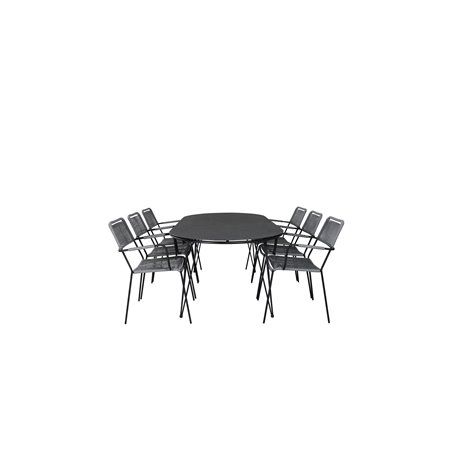 Viga Dining Table - Black Steel / Grey Spray glass - 200*100cm, Lindos Armchair - Black Alu / Grey Rope_6