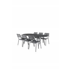 Viga Dining Table - Black Steel / Grey Spray glass - 200*100cm, Lindos Armchair - Black Alu / Grey Rope_6