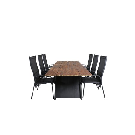 Doory Dining Table - black steel / acacia top in teak look - 250*100cm, Copacabana Recliner Chair  - Black/Black_6