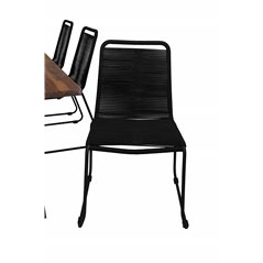 Doory Dining Table - black steel / acacia top in teak look - 250*100cm, Lindos Stacking Chair - Black Alu / Black Rope_6