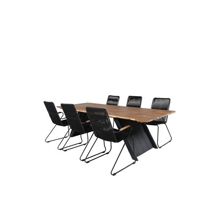 Doory Dining Table - musta teräs / akaasia top tiikki näyttää - 250 * 100cm, Bois Nojatuoli - Musta Alu / Musta köysi / Acacia_6