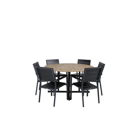 Cruz Dining Table - Black Steel / Acacia (teak look) ø140cm, Levels Chair