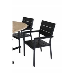 Cruz Dining table - Black Steel / Acacia (teak look) ø140cm, Levels Chair (stackable) - Black Alu / Black Aintwood_6