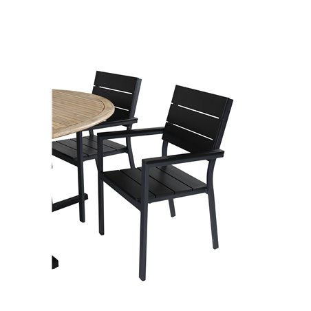 Cruz Dining Table - Black Steel / Acacia (teak look) ø140cm, Levels Chair