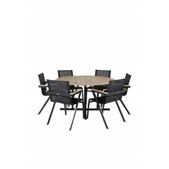 Cruz Dining Table - Black Steel / Acacia (teak look) ø140cm, Meksikon tuoli Musta/Teak_6