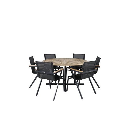 Cruz Dining table - Black Steel / Acacia (teak look) ø140cm, Mexico Chair - Black/Teak_6