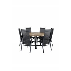 Cruz Dining table - Black Steel / Acacia (teak look) ø140cm, Copacabana Recliner Chair  - Black/Black_6