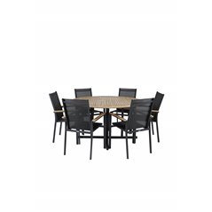 Cruz Dining table - Black Steel / Acacia (teak look) ø140cm, Texas Chair  - Black/Teak_6