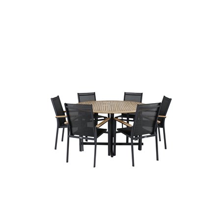 Cruz Dining table - Black Steel / Acacia (teak look) ø140cm, Texas Chair  - Black/Teak_6