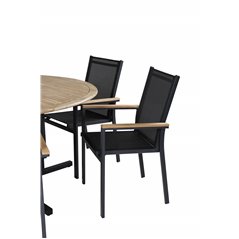 Cruz Dining table - Black Steel / Acacia (teak look) ø140cm, Texas Chair  - Black/Teak_6