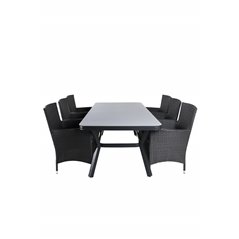 Virya Dining Table - Black Alu / Grey Glass - big table+Malin Armchair - Black/Grey_6