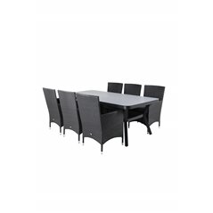 Virya Dining Table - Black Alu / Grey Glass - Big Table+Malin Armchair