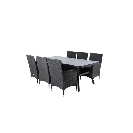 Virya Dining Table - Black Alu / Grey Glass - Big Table+Malin Armchair