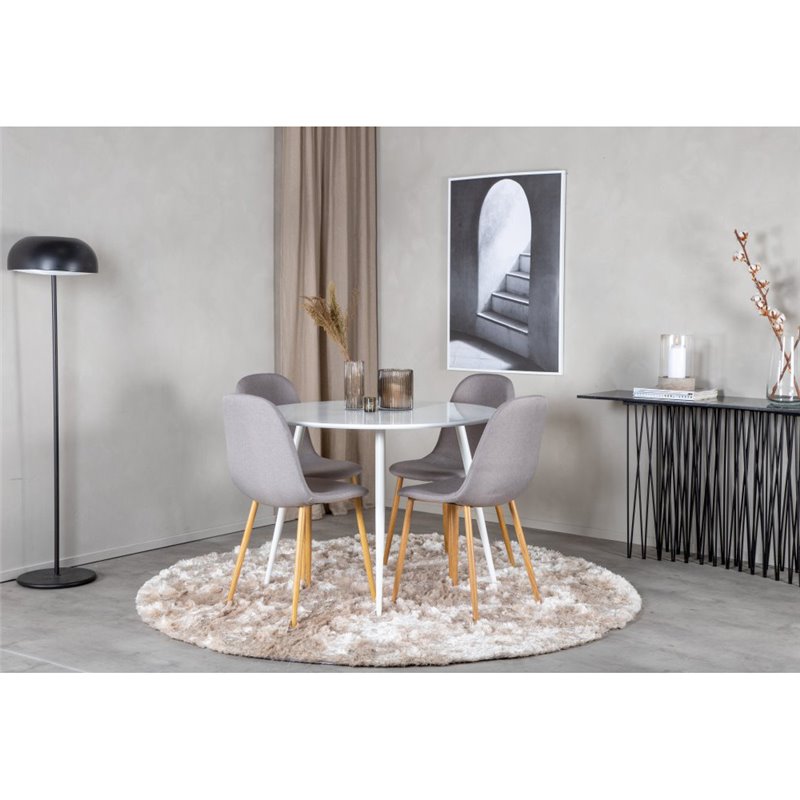 Plaza Round Table 100 cm - White top / White Legs, Polar Dining Chair - Grey / Oak_4