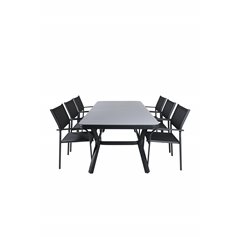 Virya Dining Table - Black Alu / Grey Glass - big table+Santorini Arm Chair (Stackable) - Black alu / Black Textilene_6