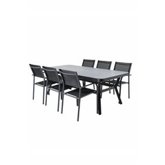 Virya Dining Table - Black Alu / Grey GlassSanTorini Arm Chair Black Alu/Black Textilene (käytetty)