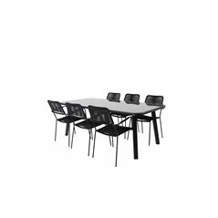 Paola Dining Table - Black Steel / Nature Wicker - 200*100+Lindos Armchair - Black Alu / Black Rope_6