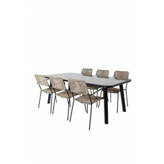 Paola Dining Table - Black Steel / Nature Wicker - 200*100+Lindos - Armchair - Black Alu / Latte Rope_6