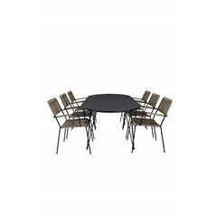 Viga Dining Table - Black Steel / Grey Spray glass - 200*100cm, Lindos - Armchair - Black Alu / Latte Rope_6