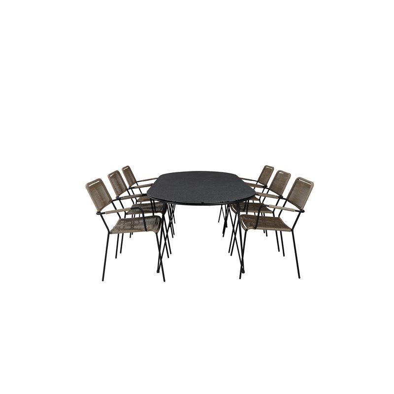 Viga Dining Table - Black Steel / Grey Spray jäätelö - 200*100cm, Lindos - Armchair - Black Alu / Latte Rope_6