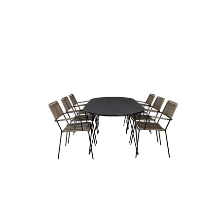 Viga Dining Table - Black Steel / Grey Spray glass - 200*100cm, Lindos - Armchair - Black Alu / Latte Rope_6