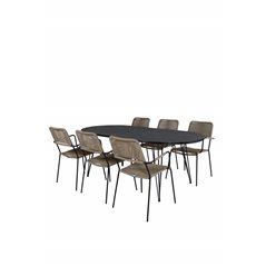 Viga Dining Table - Black Steel / Grey Spray jäätelö - 200*100cm, Lindos - Armchair - Black Alu / Latte Rope_6