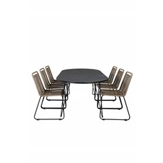 Viga Dining Table - Black Steel / Grey Spray glass - 200*100cm, Lindos Stacking Chair - Black Alu / Latte Rope_6