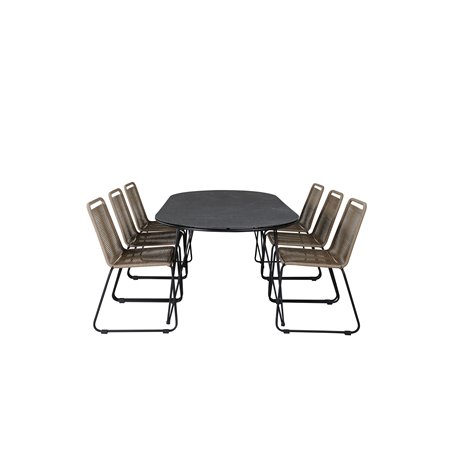 Viga Dining Table - Black Steel / Grey Spray glass - 200*100cm, Lindos Stacking Chair - Black Alu / Latte Rope_6