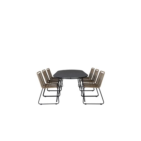 Viga Dining Table - Black Steel / Grey Spray jäätelö - 200*100cm, Lindos Stacking Chair - Black Alu / Latte Rope_6