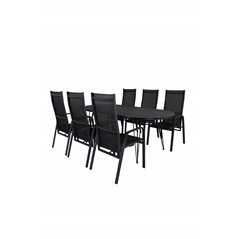 Viga Dining Table - Black Steel / Grey Spray glass - 200*100cm, Copacabana Recliner Chair  - Black/Black_6