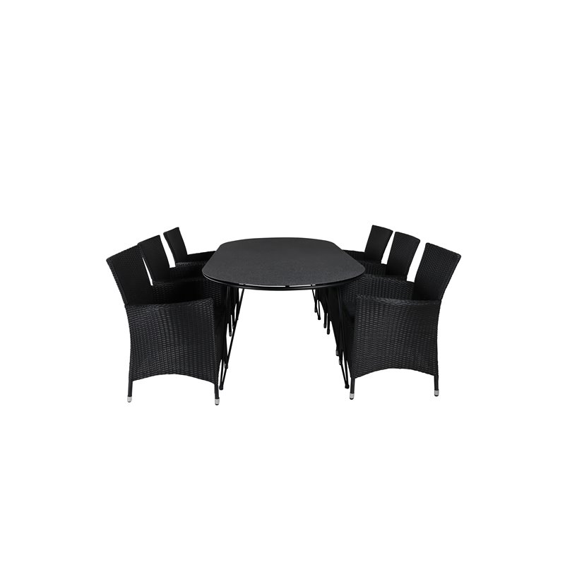 Viga Dining Table - Black Steel / Grey Spray -jäätelö 200*100cm, Knick Armchair