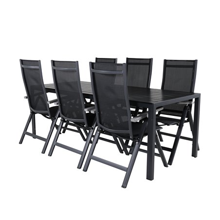 Udendørs bord 205 * 90 - Sort / SortAlbany Light 5-pos - sort / Sort tekstil og grå teak_6