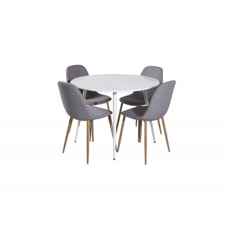 Plaza Round Table 100 cm - White top / White Legs, Polar Dining Chair - Grey / Oak_4