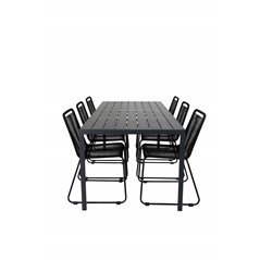 Break Table 205*90 – Black/Black, Lindos Stacking Chair – Black Alu/Black Rope