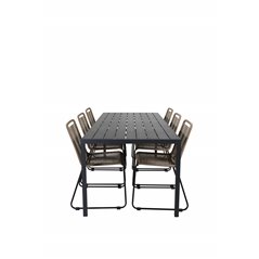 Break Table 205*90 - Black/Black, Lindos Stacking Chair - Black Alu / Latte Rope