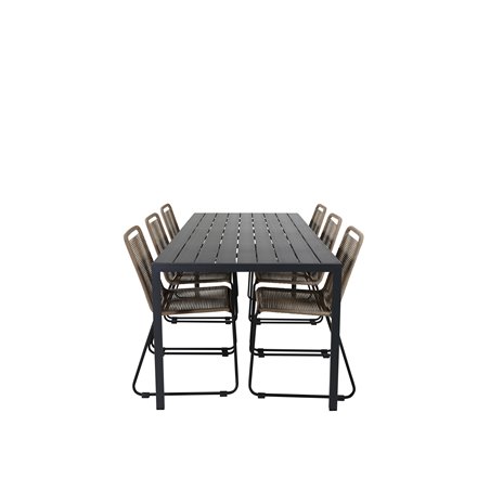 Break Table 205*90 - Black/Black, Lindos Stacking Chair - Black Alu / Latte Rope