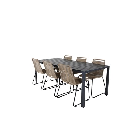 Break Table 205*90 - Black/Black, Lindos Stacking Chair - Black Alu / Latte Rope