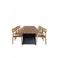 Doory Dining Table - black steel / acacia top in teak look - 250*100cm, Marion Stackable Armchair - Acacia_6