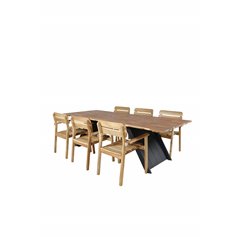 Doory Dining Table - black steel / acacia top in teak look - 250*100cm, Marion Stackable Armchair - Acacia_6