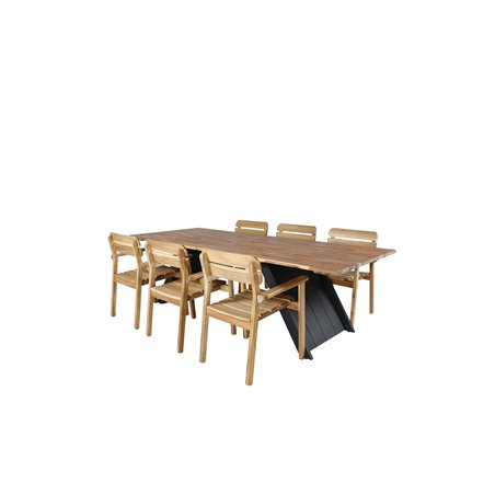 Doory Dining Table - musta teräs / akaasia top tiikki näyttää - 250 * 100cm, Marion Pinottava nojatuoli - Acacia_6