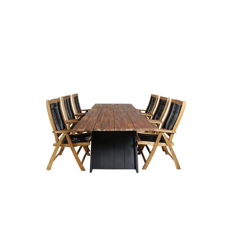 Doory Dining Table - black steel / acacia top in teak look - 250*100cm, Peter 5:pos Chair - Black Rope / Acacia_6