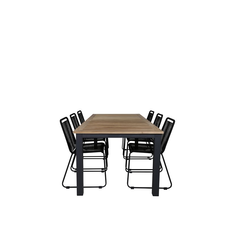 Panama - Tabell - 224/324 * 100 - Svart Aluminium / Teak, Lindos Stapelbar stol - Svart Aluminium / Svart Rep_6