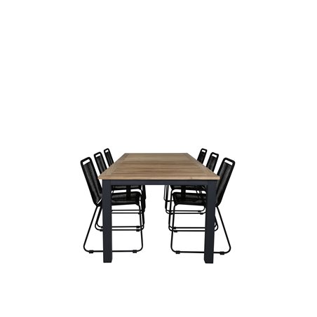 Panama - Tabell - 224/324 * 100 - Svart Aluminium / Teak, Lindos Stapelbar stol - Svart Aluminium / Svart Rep_6