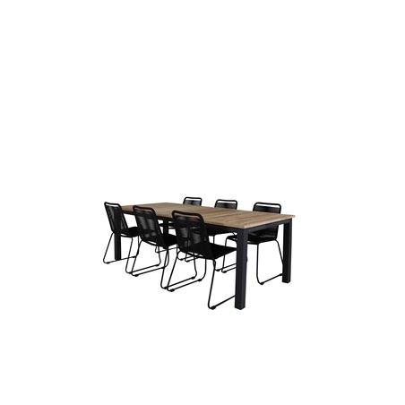 Panama - Tabell - 224/324 * 100 - Svart Aluminium / Teak, Lindos Stapelbar stol - Svart Aluminium / Svart Rep_6