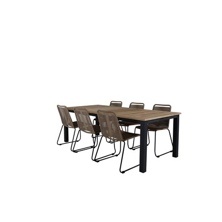 Panama - Tabell - 224/324 * 100 - Svart Aluminium / Teak, Lindos Stapelbar stol - Svart Aluminium / Latte Rep_6