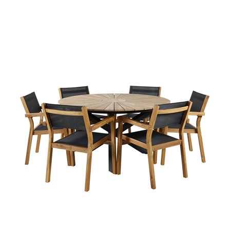 Mexico Table ø 140 - Black/Teak, Venice Stackingchair - Teak / Black textilene_6